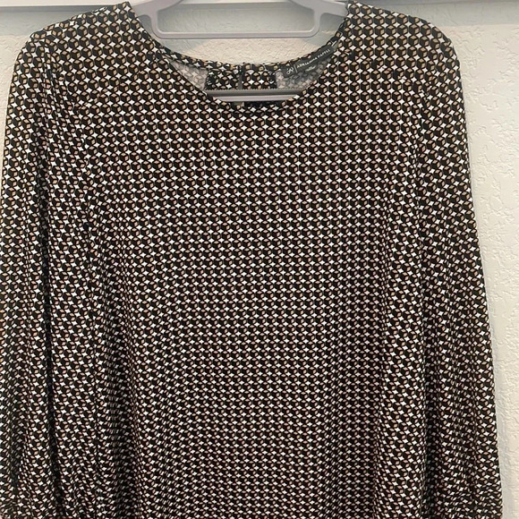 Adrianna Papell Long Sleeved Black & Brown Print Blouse Top Size M - Picture 3 of 9